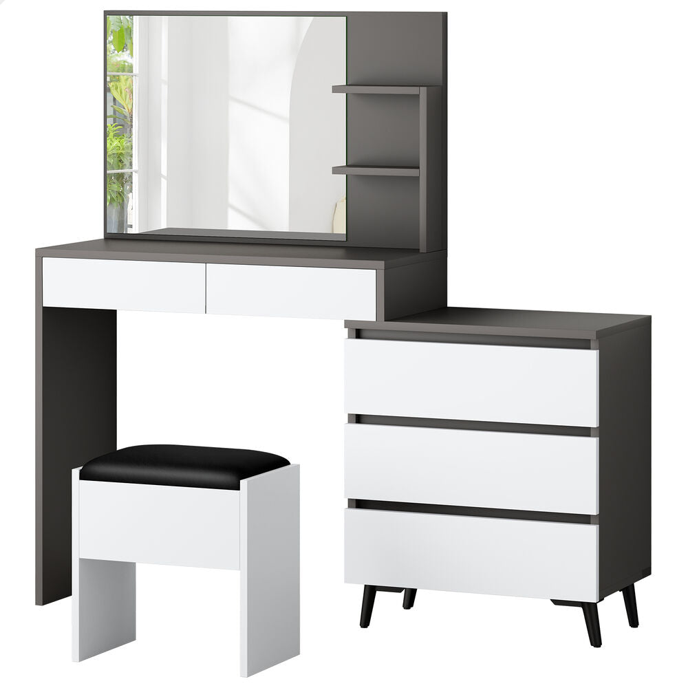 ALFORDSON Dressing Table Stool Set Makeup Mirror Desk Storage Cabinet Grey