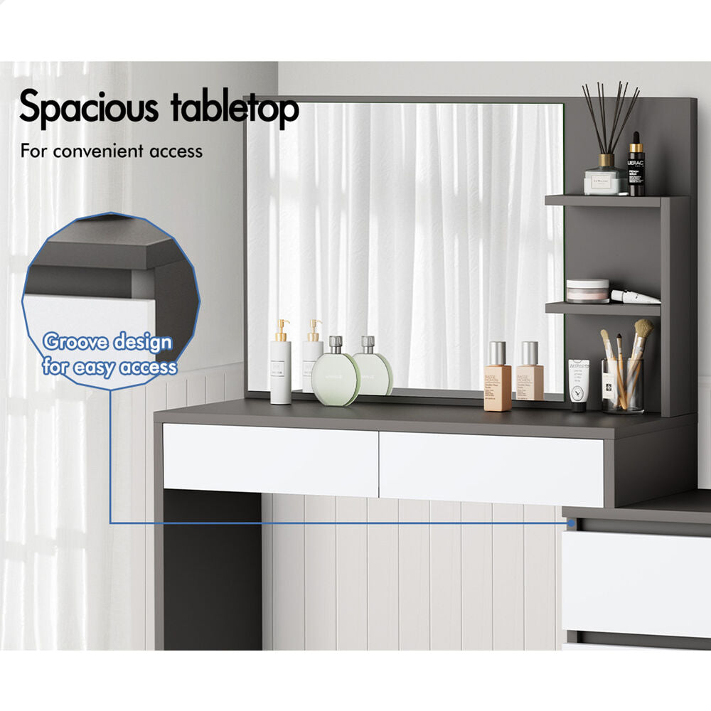 ALFORDSON Dressing Table Stool Set Makeup Mirror Desk Storage Cabinet Grey
