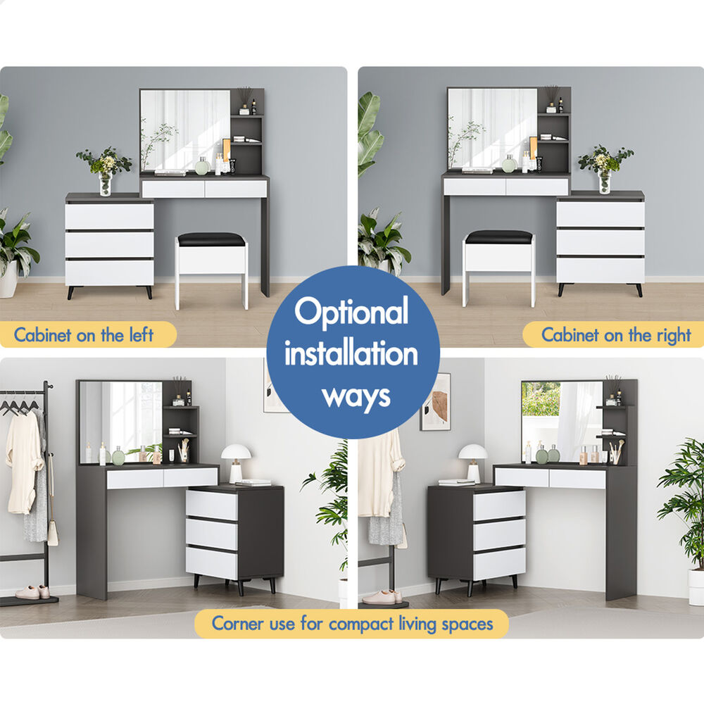 ALFORDSON Dressing Table Stool Set Makeup Mirror Desk Storage Cabinet Grey