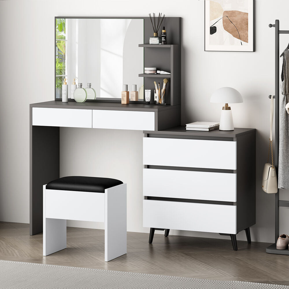 ALFORDSON Dressing Table Stool Set Makeup Mirror Desk Storage Cabinet Grey