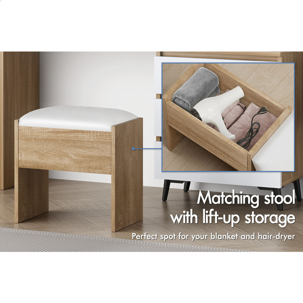 ALFORDSON Dressing Table Stool Set Makeup Mirror Desk Storage Cabinet Wood