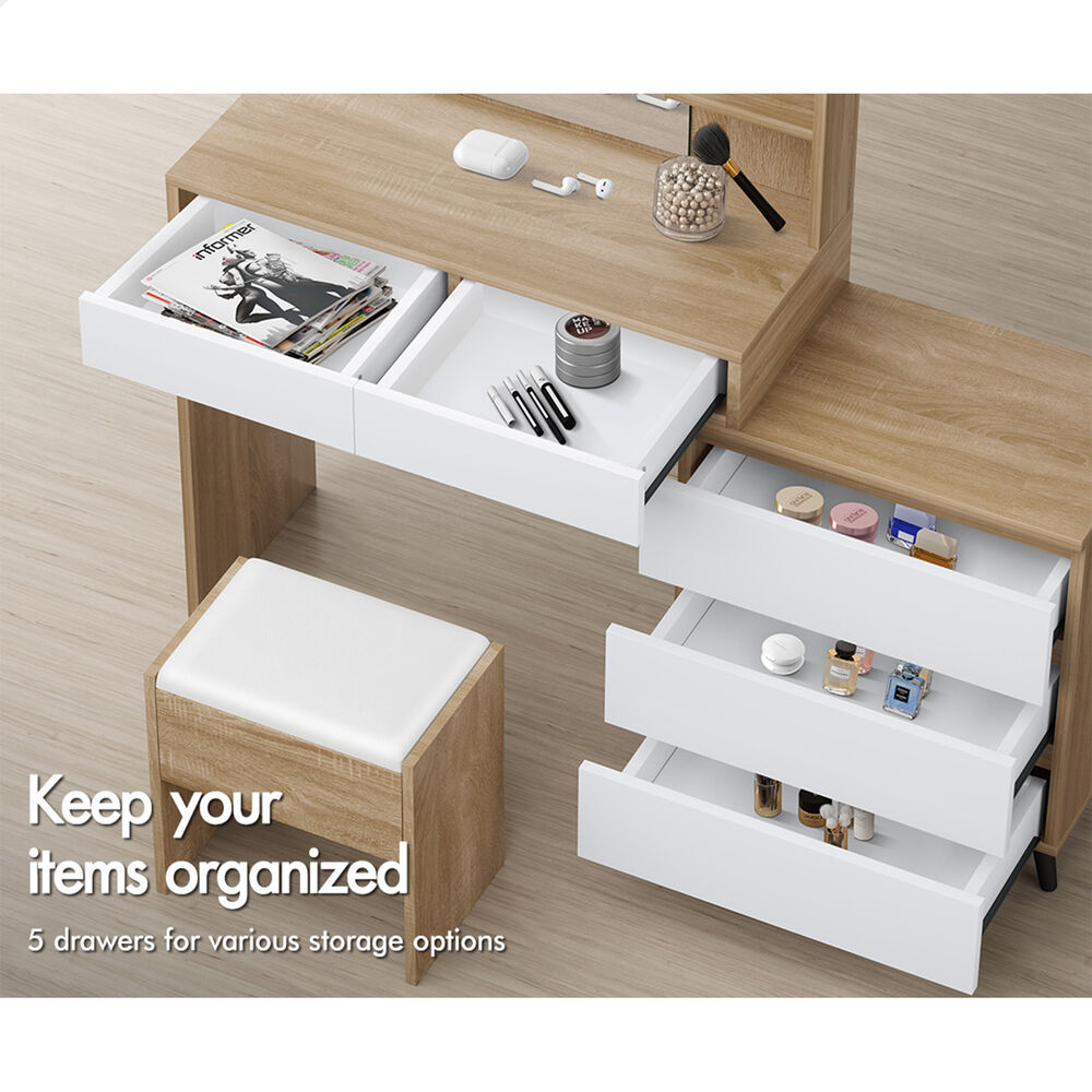 ALFORDSON Dressing Table Stool Set Makeup Mirror Desk Storage Cabinet Wood