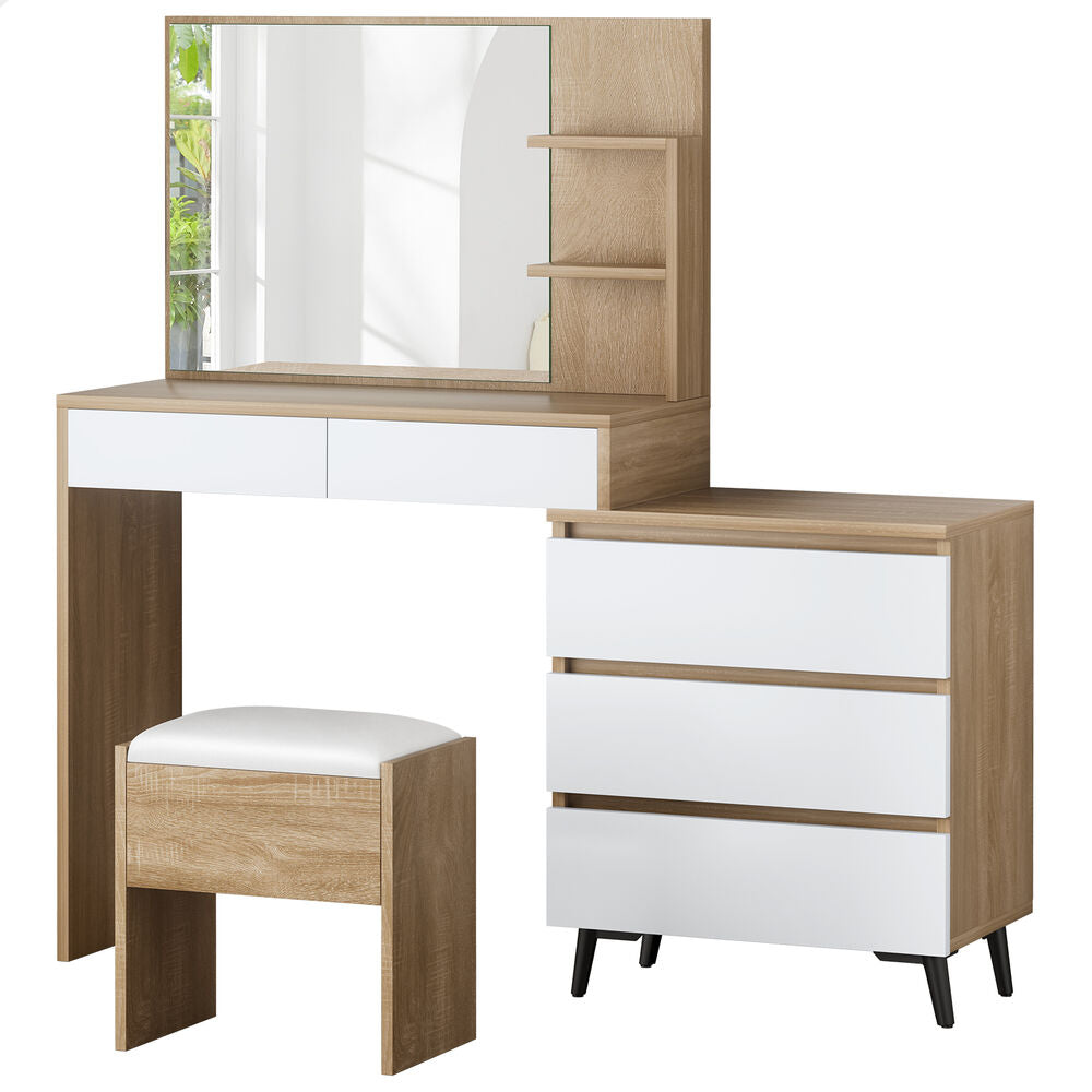 ALFORDSON Dressing Table Stool Set Makeup Mirror Desk Storage Cabinet Wood