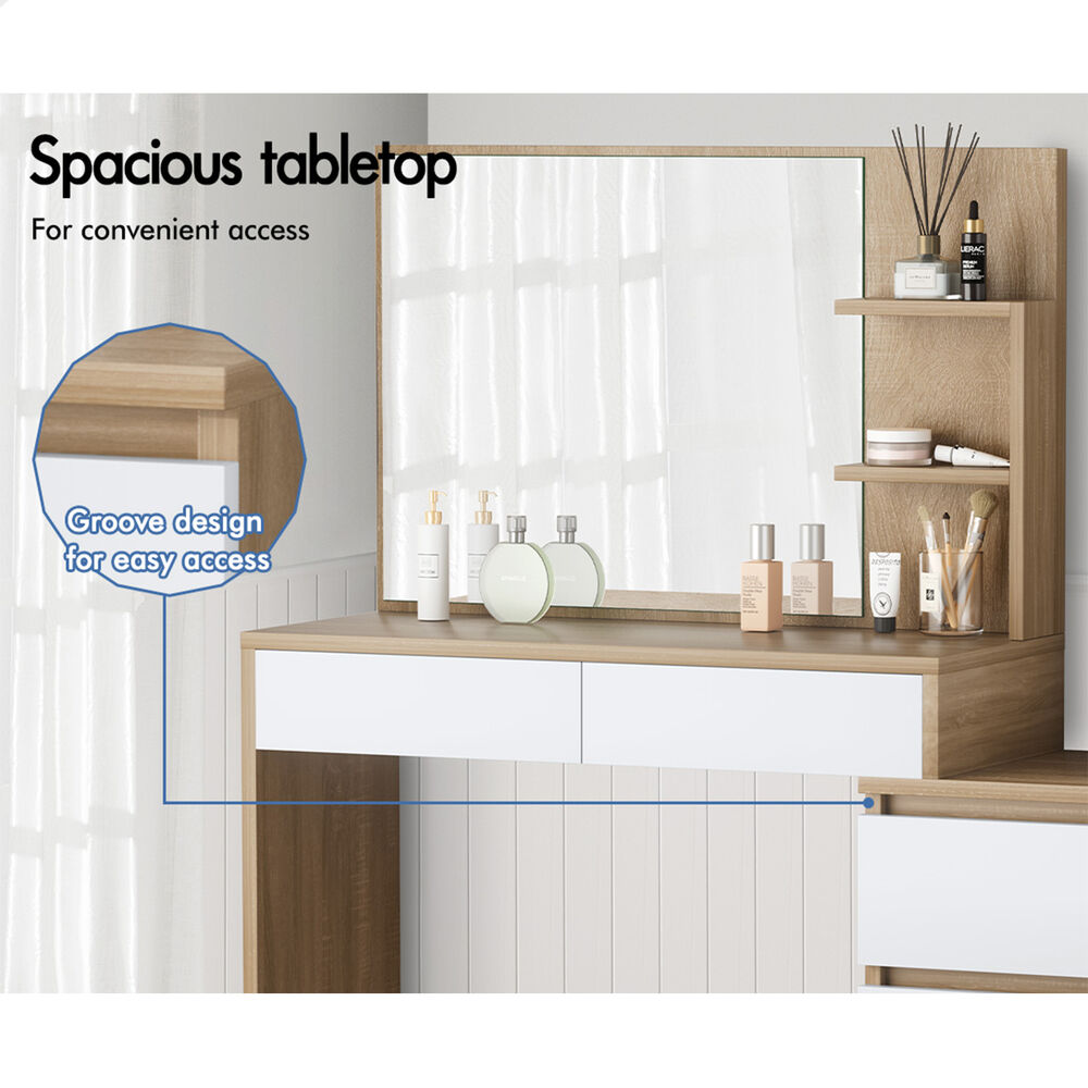 ALFORDSON Dressing Table Stool Set Makeup Mirror Desk Storage Cabinet Wood