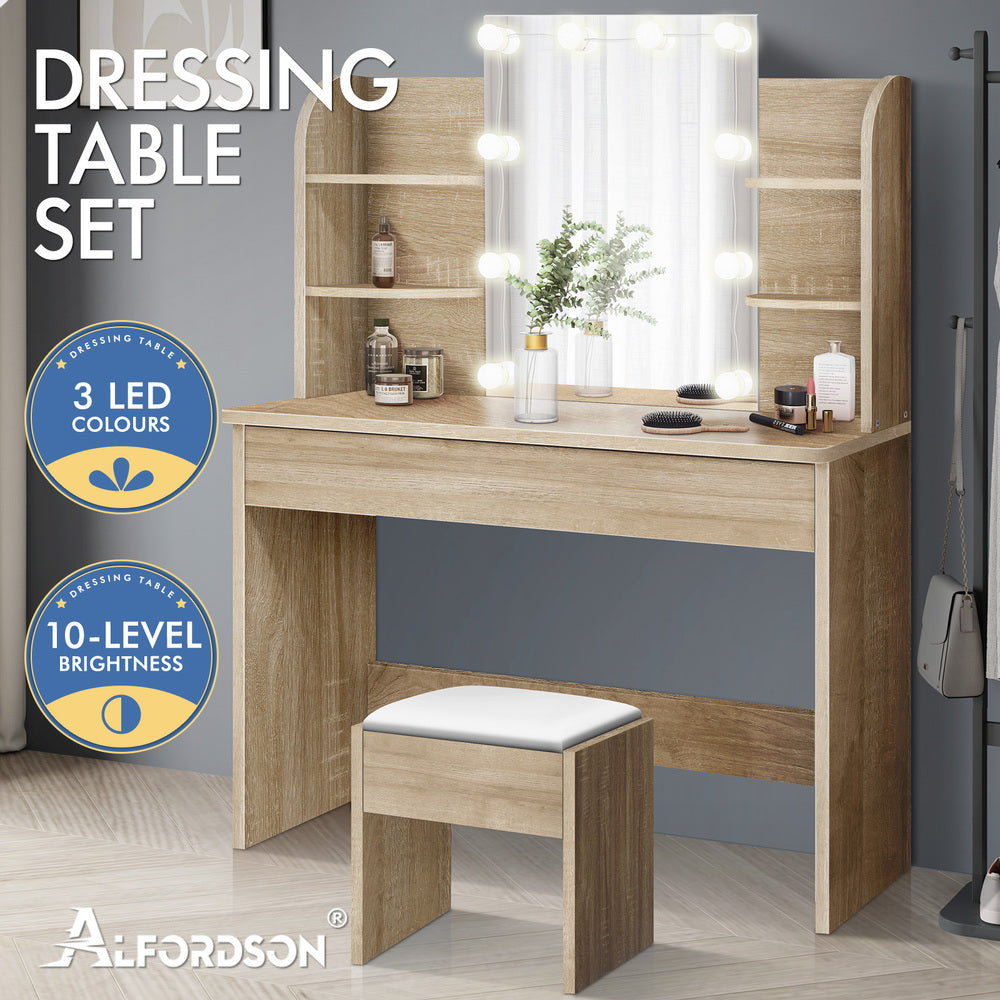 ALFORDSON Dressing Table Stool Set Makeup Mirror Wood