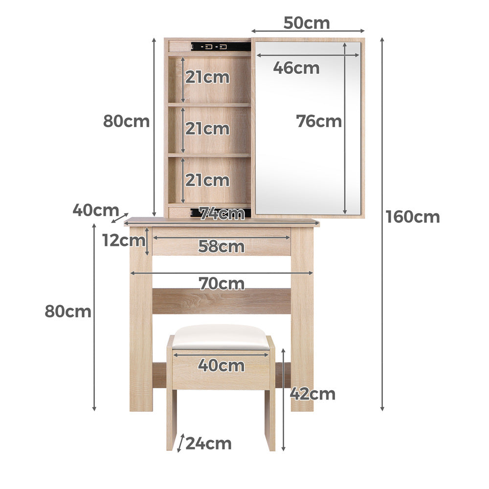 ALFORDSON Dressing Table Stool Set Sliding Makeup Mirror Vanity Desk Wood