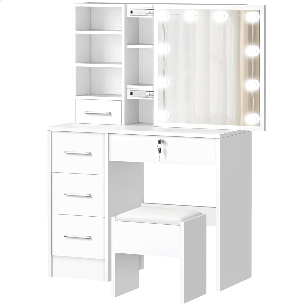 ALFORDSON Dressing Table Stool Set Makeup Storage Desk LED 10 Bulbs White