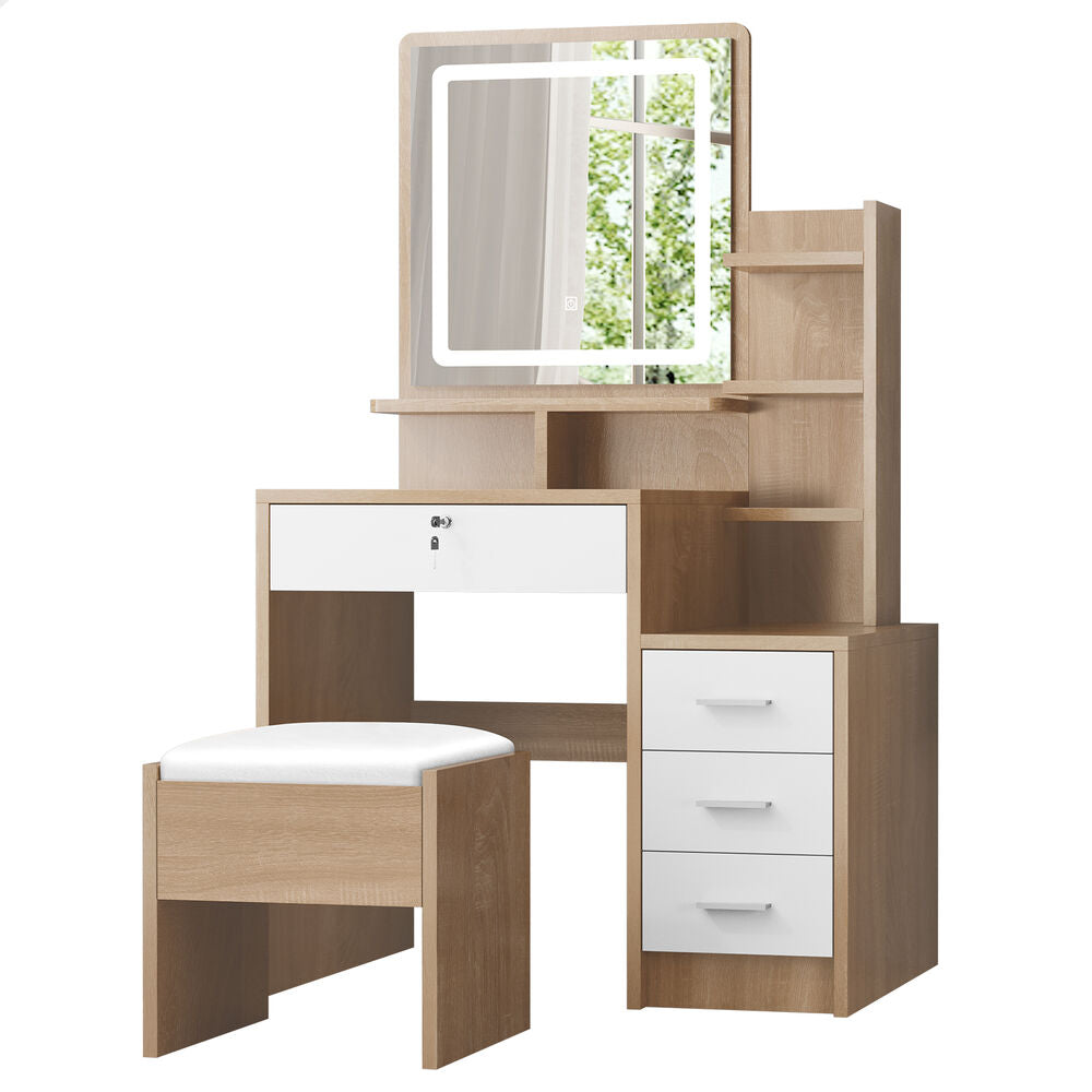 ALFORDSON Dressing Table Stool Set LED Makeup Mirror Vanity Desk Cabinet Wood