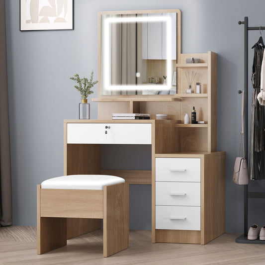 ALFORDSON Dressing Table Stool Set LED Makeup Mirror Vanity Desk Cabinet Wood