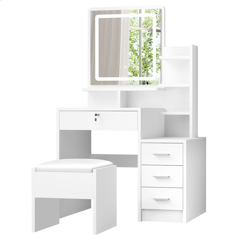 ALFORDSON Dressing Table Stool Set LED Makeup Mirror Vanity Desk Cabinet White