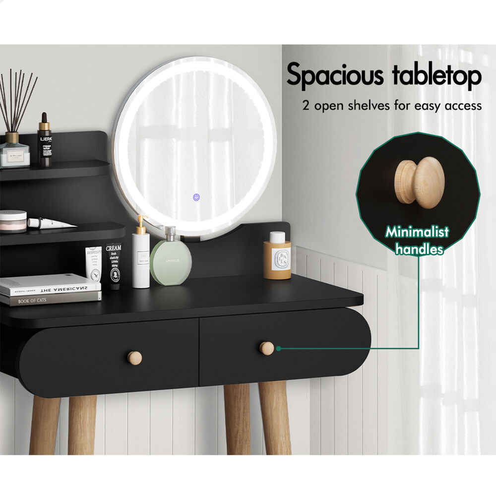 ALFORDSON Dressing Table Stool Set Makeup Mirror Vanity LED Light Black