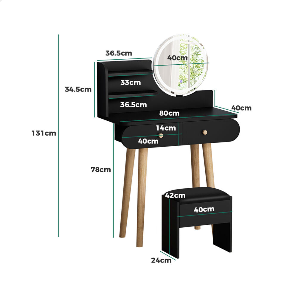 ALFORDSON Dressing Table Stool Set Makeup Mirror Vanity LED Light Black