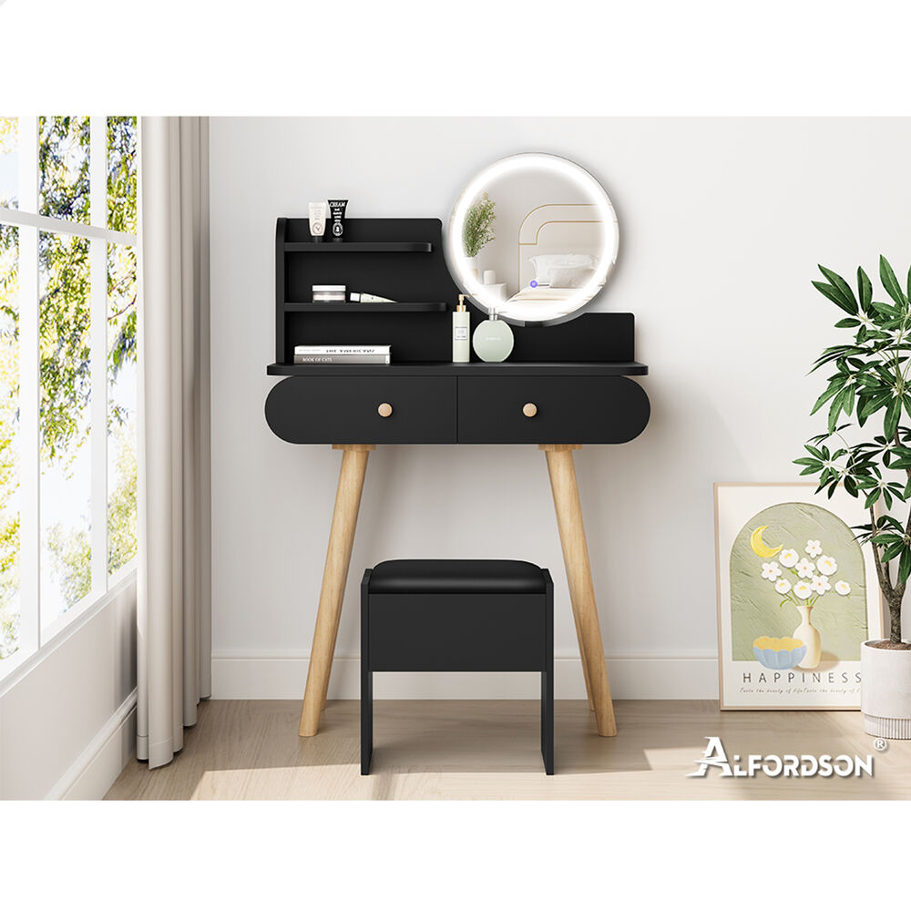ALFORDSON Dressing Table Stool Set Makeup Mirror Vanity LED Light Black