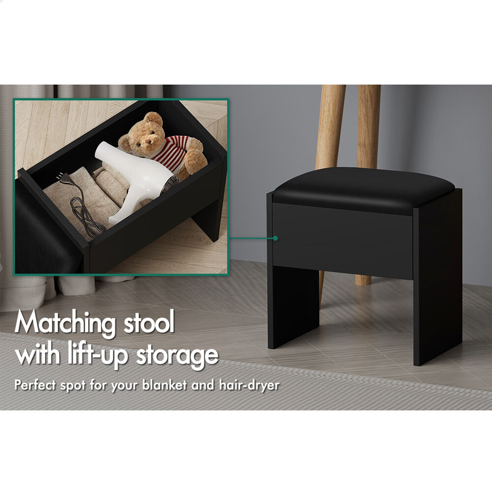 ALFORDSON Dressing Table Stool Set Makeup Mirror Vanity LED Light Black