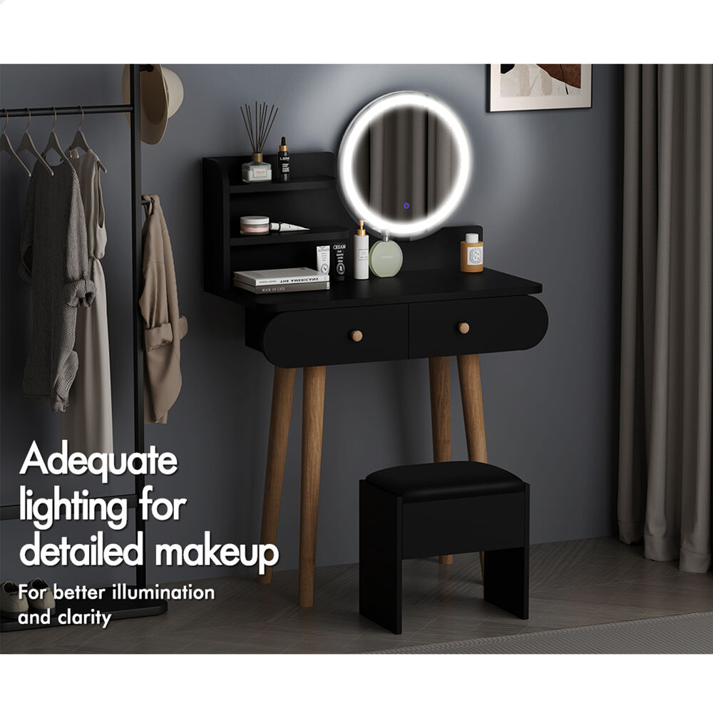 ALFORDSON Dressing Table Stool Set Makeup Mirror Vanity LED Light Black