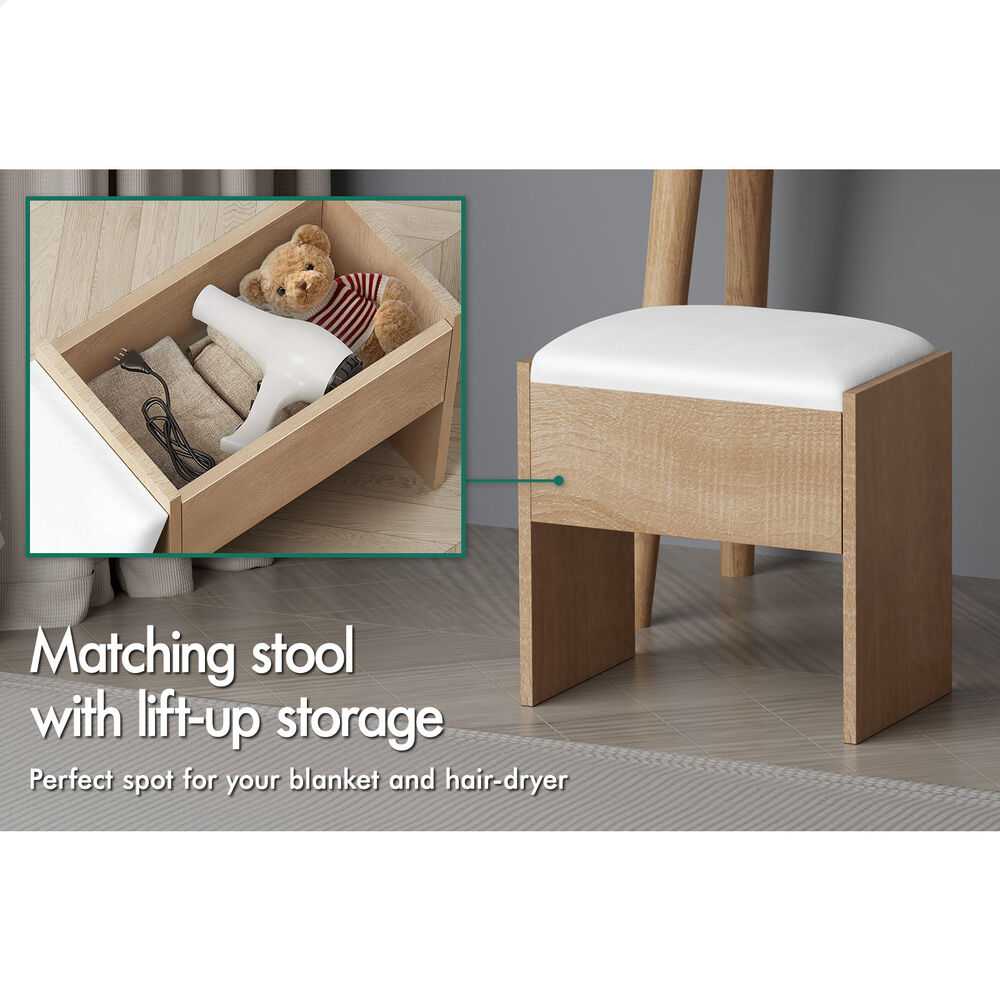 ALFORDSON Dressing Table Stool Set Makeup Mirror Vanity LED Light Wood