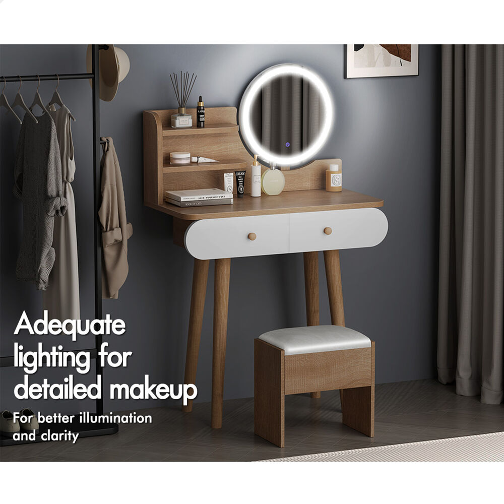 ALFORDSON Dressing Table Stool Set Makeup Mirror Vanity LED Light Wood