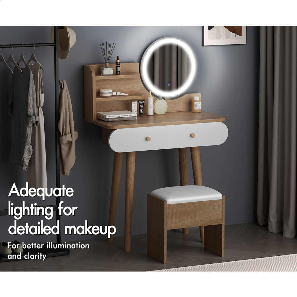 ALFORDSON Dressing Table Stool Set Makeup Mirror Vanity LED Light Wood