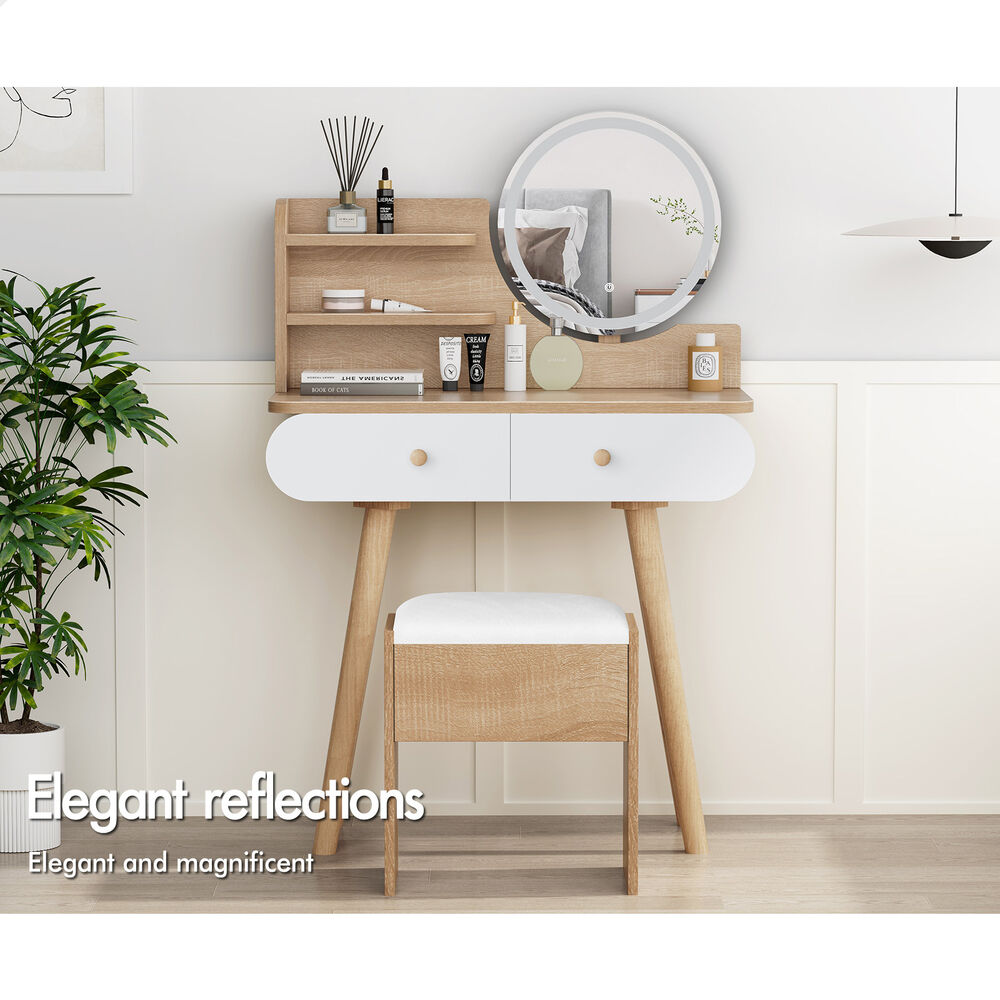 ALFORDSON Dressing Table Stool Set Makeup Mirror Vanity LED Light Wood