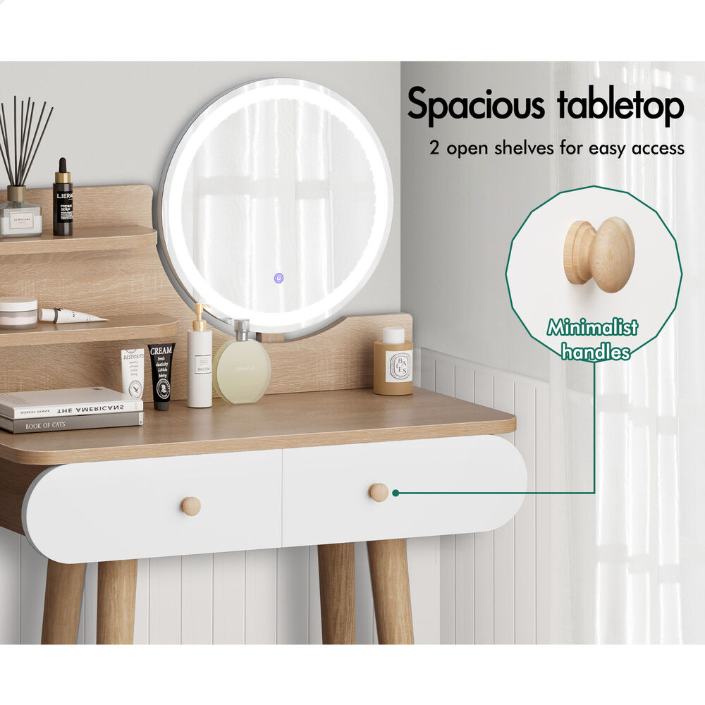 ALFORDSON Dressing Table Stool Set Makeup Mirror Vanity LED Light Wood