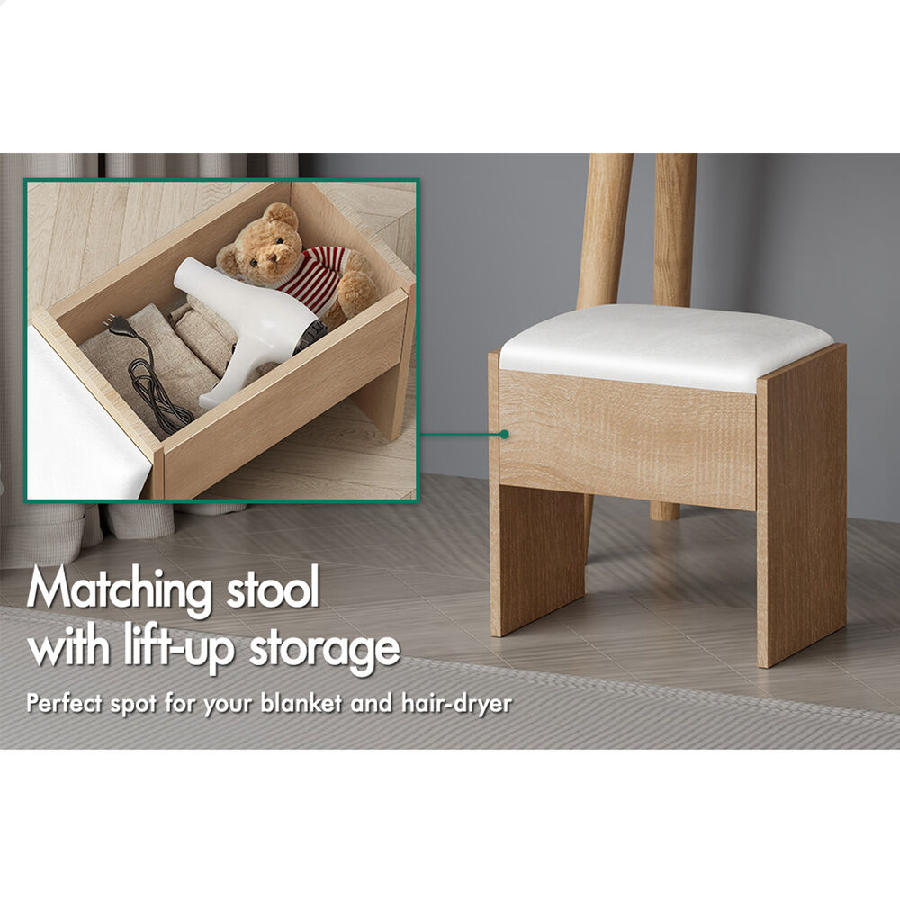 ALFORDSON Dressing Table Stool Set Makeup Mirror Vanity LED Light Wood