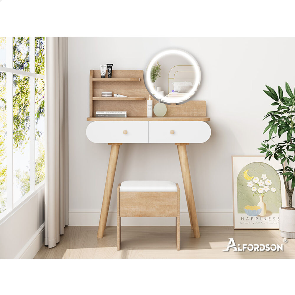ALFORDSON Dressing Table Stool Set Makeup Mirror Vanity LED Light Wood