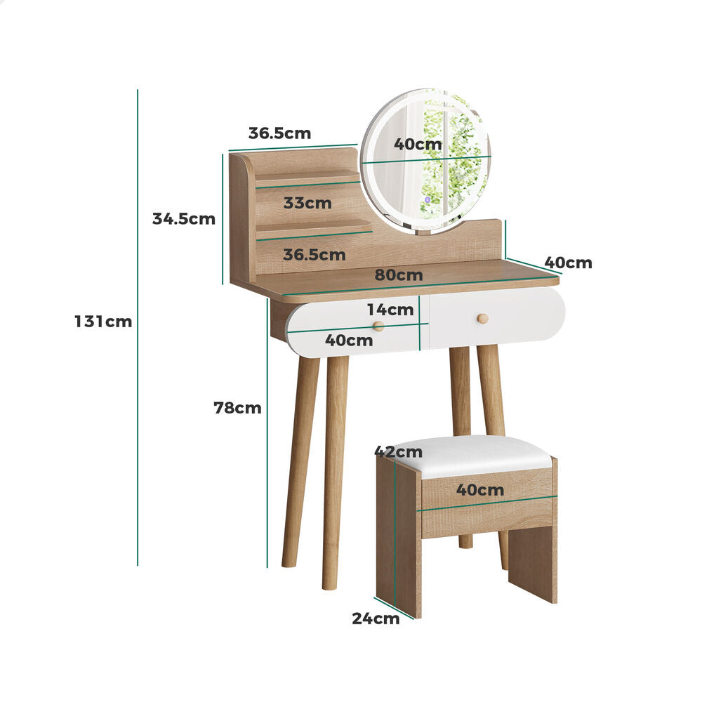 ALFORDSON Dressing Table Stool Set Makeup Mirror Vanity LED Light Wood