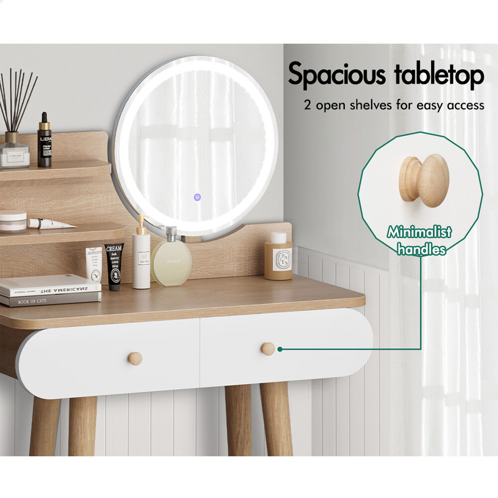 ALFORDSON Dressing Table Stool Set Makeup Mirror Vanity LED Light Wood