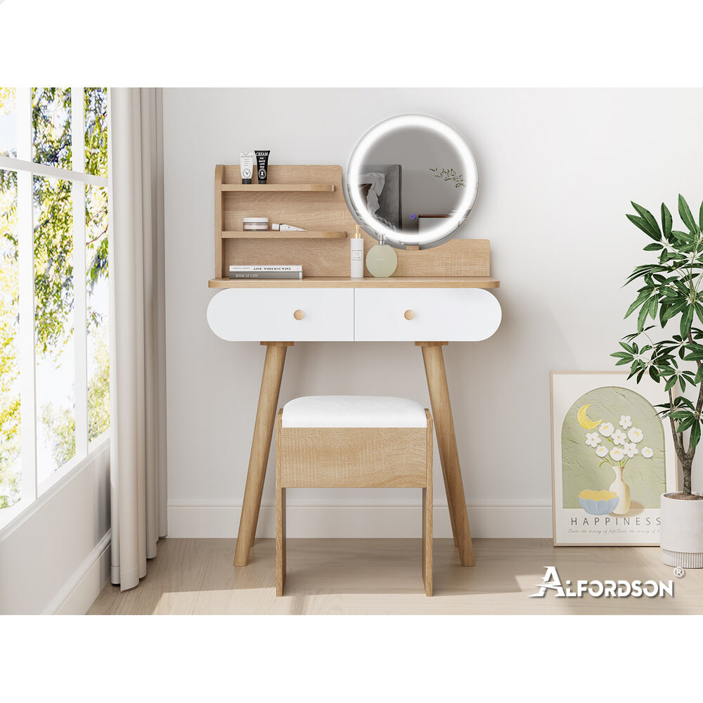 ALFORDSON Dressing Table Stool Set Makeup Mirror Vanity LED Light Wood
