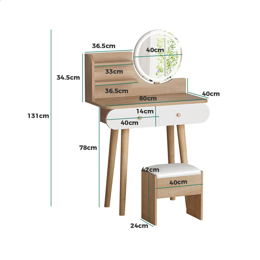 ALFORDSON Dressing Table Stool Set Makeup Mirror Vanity LED Light Wood