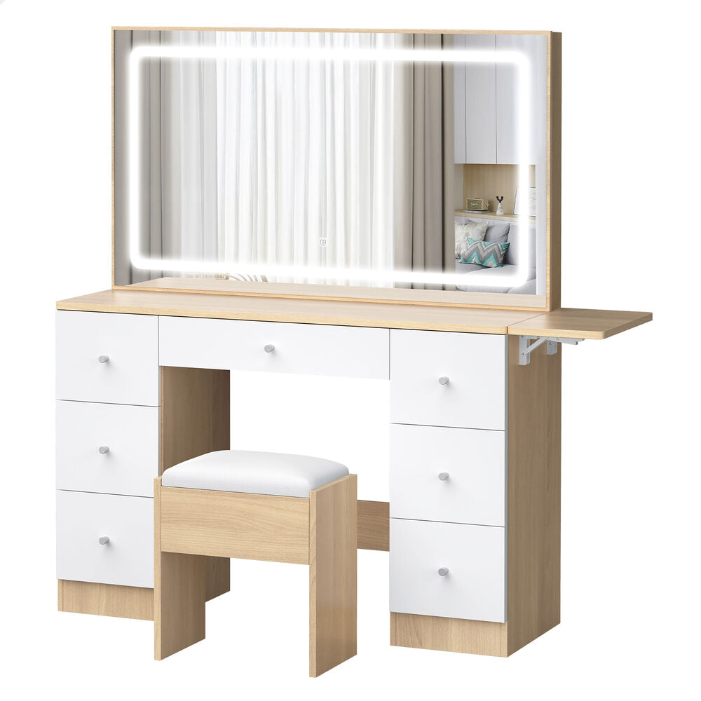 ALFORDSON Dressing Table Stool Set Makeup Mirror LED Vanity Desk 7 Drawers Wood