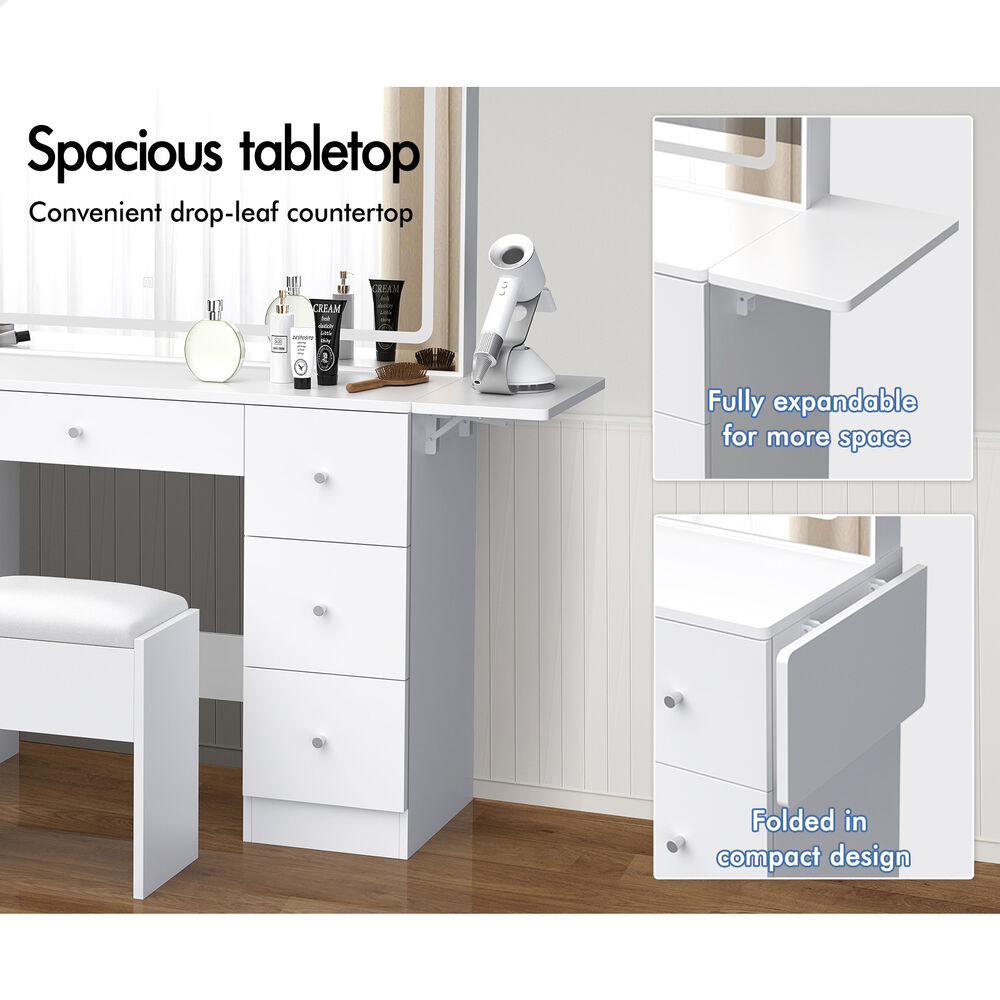 ALFORDSON Dressing Table Stool Set Makeup Mirror LED Vanity Desk 7 Drawers White