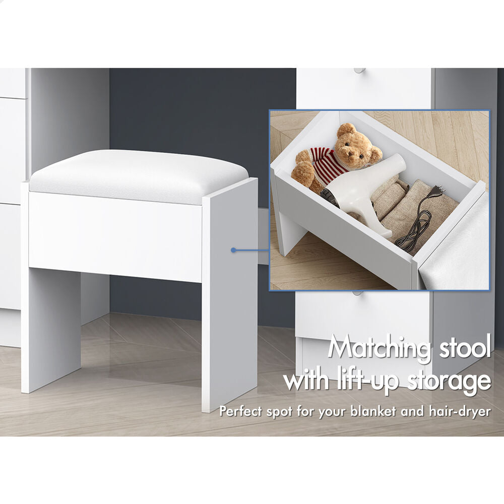 ALFORDSON Dressing Table Stool Set Makeup Mirror LED Vanity Desk 7 Drawers White