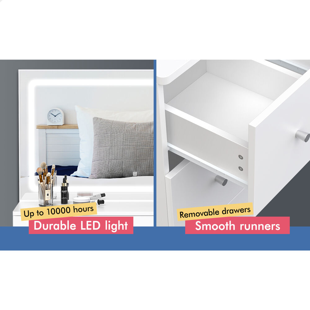 ALFORDSON Dressing Table Stool Set Makeup Mirror LED Vanity Desk 7 Drawers White
