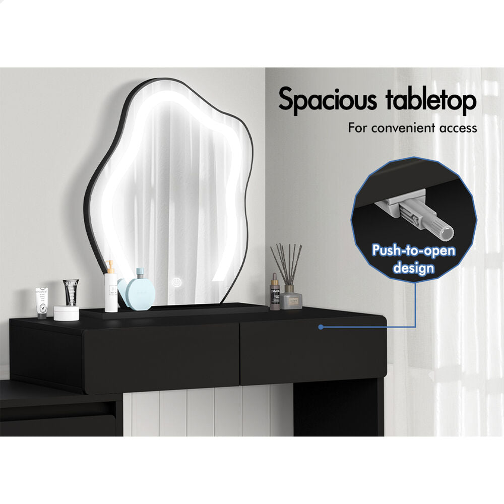 ALFORDSON Dressing Table Stool Set Makeup Mirror Desk LED 8 Drawers Black