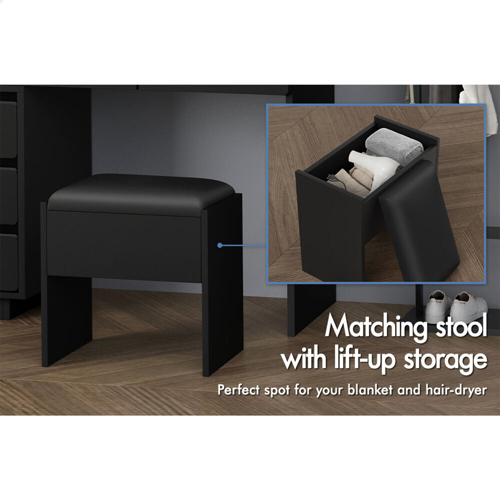 ALFORDSON Dressing Table Stool Set Makeup Mirror Desk LED 8 Drawers Black