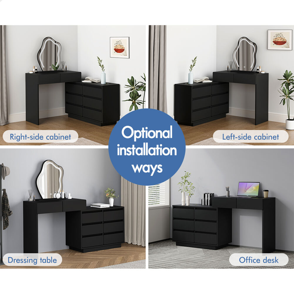 ALFORDSON Dressing Table Stool Set Makeup Mirror Desk LED 8 Drawers Black