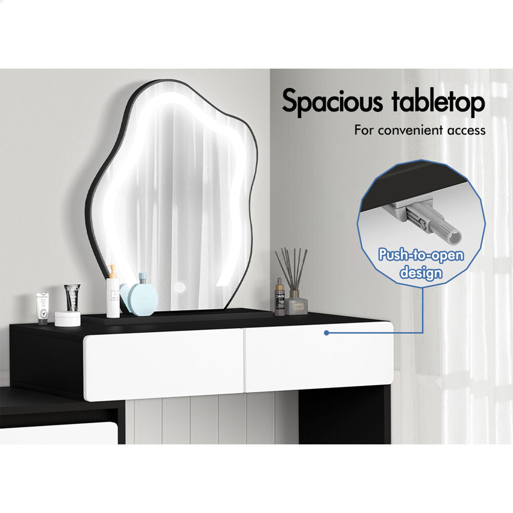 ALFORDSON Dressing Table Stool Set Makeup Mirror Desk LED 8 Drawers Black White