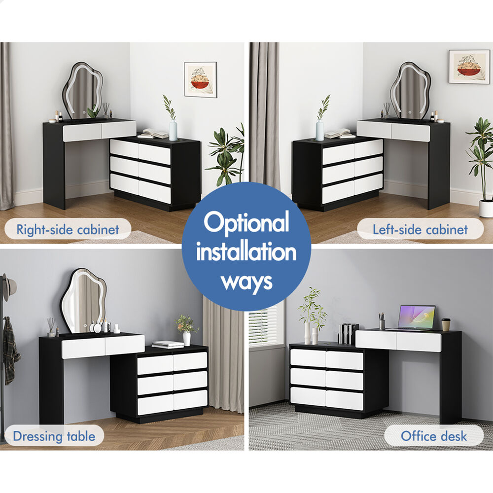 ALFORDSON Dressing Table Stool Set Makeup Mirror Desk LED 8 Drawers Black White