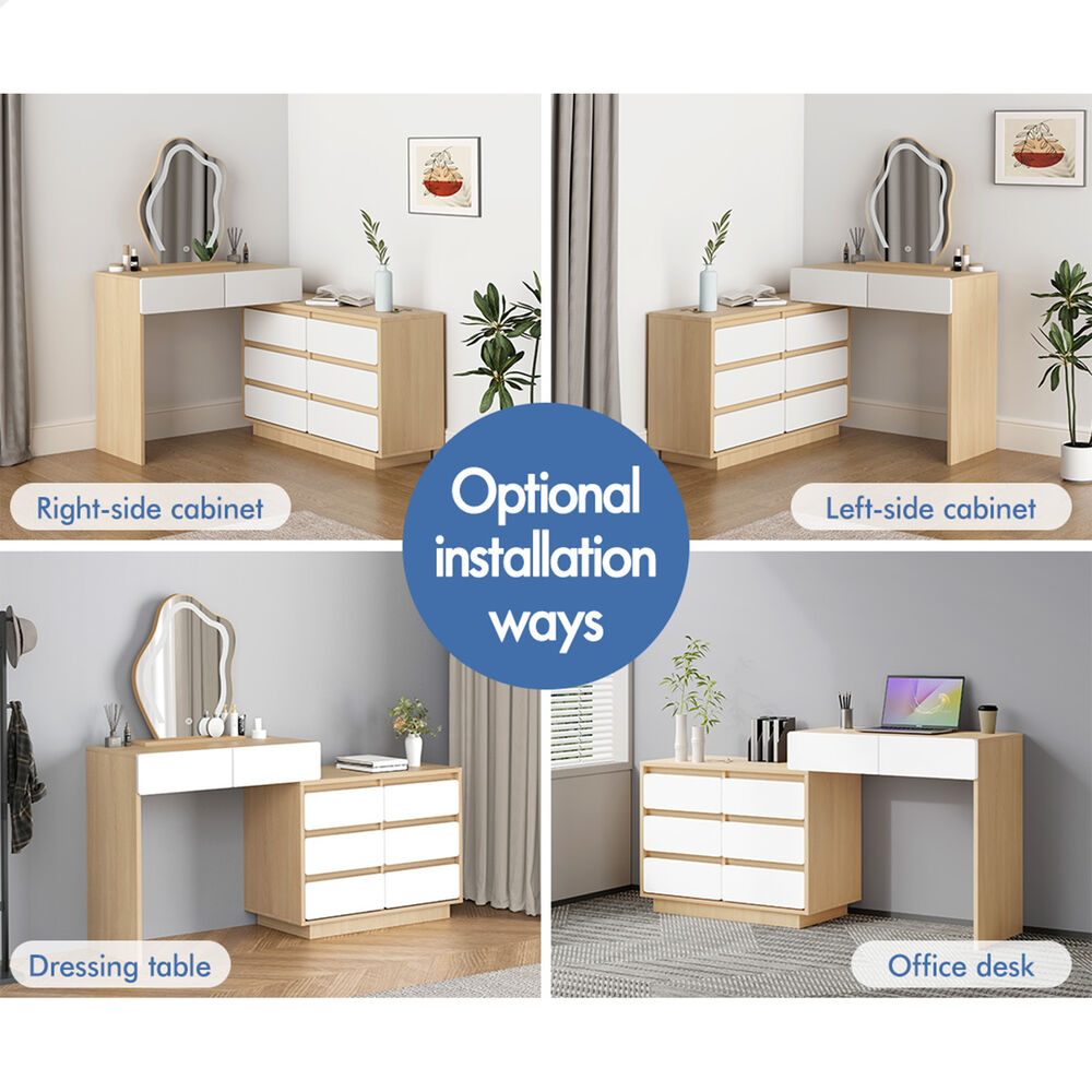 ALFORDSON Dressing Table Stool Set Makeup Mirror Desk LED 8 Drawers Oak