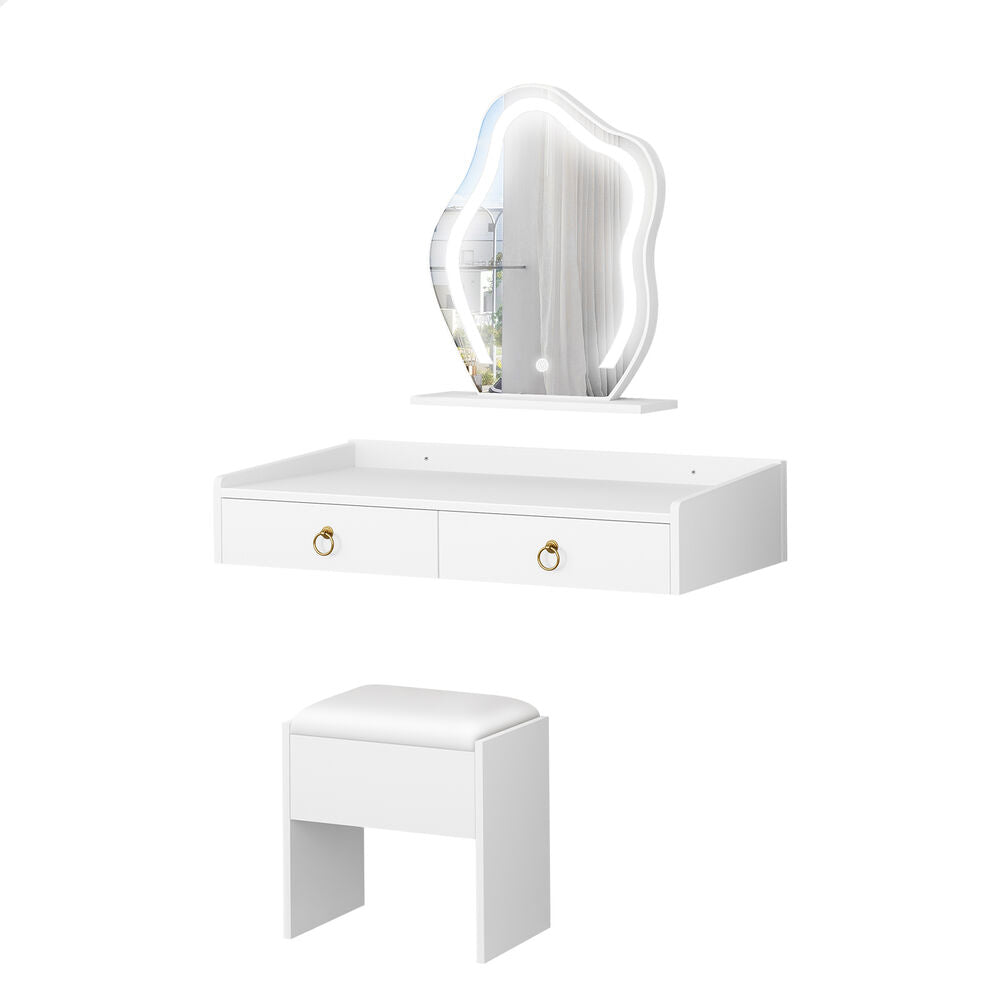 ALFORDSON Dressing Table Stool Set Floating Makeup Mirror LED Vanity Desk White