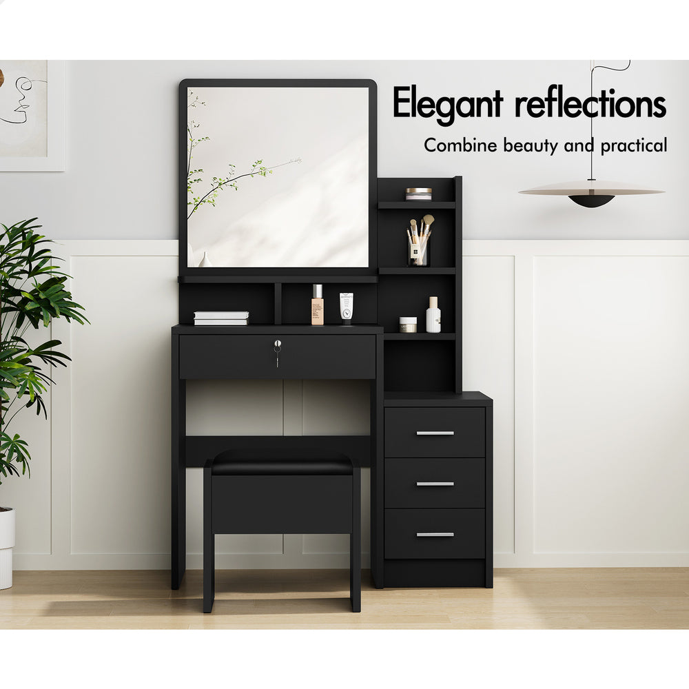 ALFORDSON Dressing Table Stool Set Makeup Mirror Cabinet Vanity Desk Black