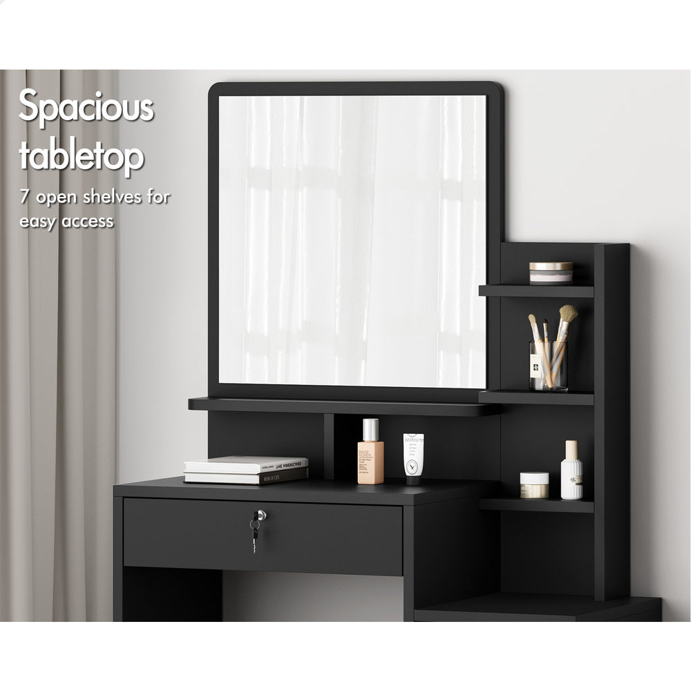 ALFORDSON Dressing Table Stool Set Makeup Mirror Cabinet Vanity Desk Black