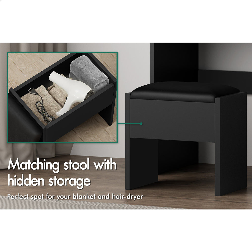 ALFORDSON Dressing Table Stool Set Makeup Mirror Cabinet Vanity Desk Black