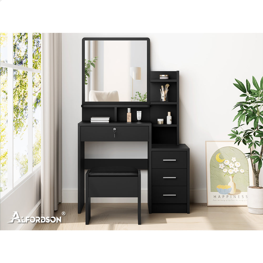 ALFORDSON Dressing Table Stool Set Makeup Mirror Cabinet Vanity Desk Black