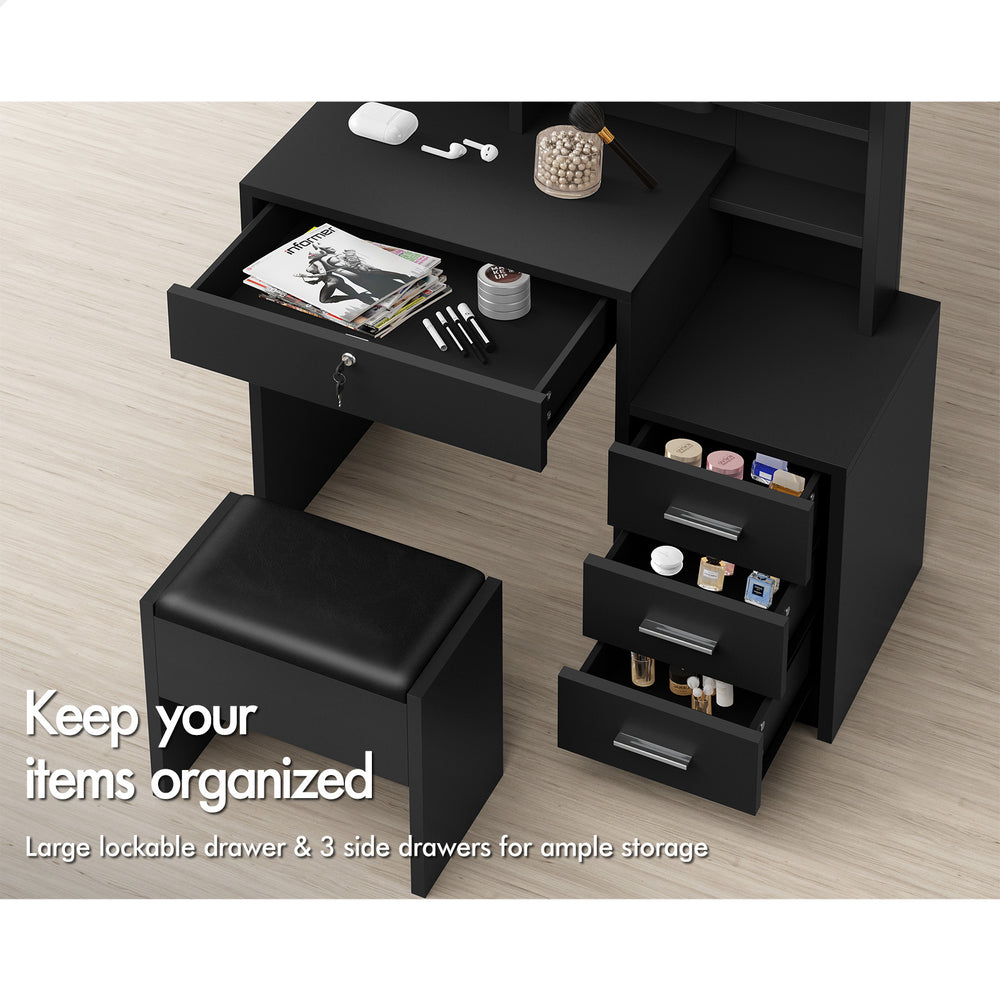 ALFORDSON Dressing Table Stool Set Makeup Mirror Cabinet Vanity Desk Black