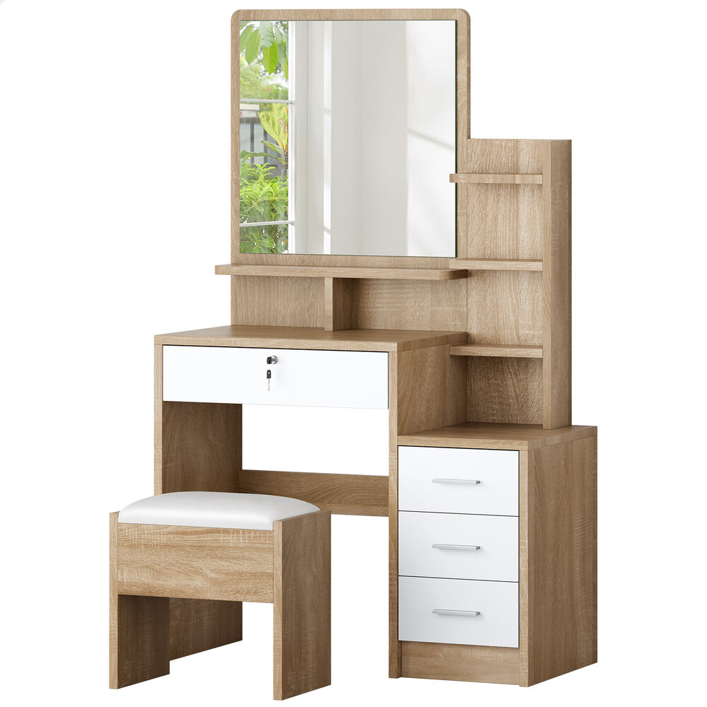 ALFORDSON Dressing Table Stool Set Makeup Mirror Vanity Desk Cabinet Wood