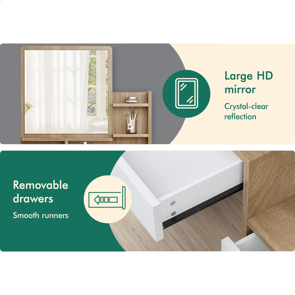 ALFORDSON Dressing Table Stool Set Makeup Mirror Vanity Desk Cabinet Wood