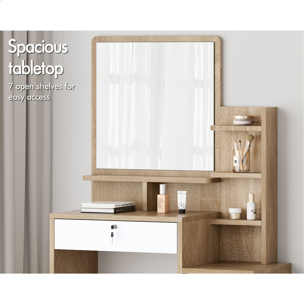 ALFORDSON Dressing Table Stool Set Makeup Mirror Vanity Desk Cabinet Wood