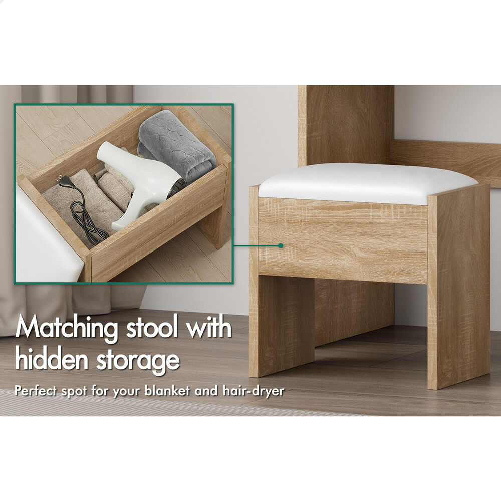 ALFORDSON Dressing Table Stool Set Makeup Mirror Vanity Desk Cabinet Wood